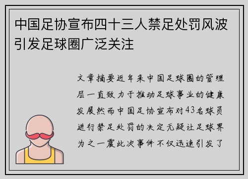 中国足协宣布四十三人禁足处罚风波引发足球圈广泛关注 中国足协宣布四十三人禁足处罚风波引发足球圈广泛关注